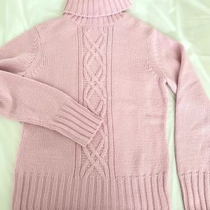 LOFT cable knit pink turtle neck sweater